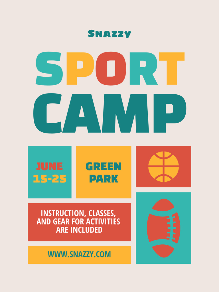 June Sports Camp Opening Announcement Poster US Πρότυπο σχεδίασης