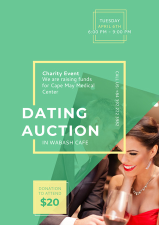 Dating Auction Announcement with Smiling Woman Poster Modelo de Design