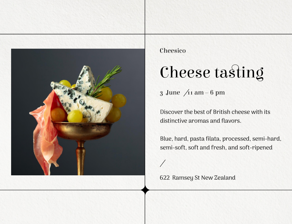 Cheese Tasting Event Announcement Invitation 13.9x10.7cm Horizontal Modelo de Design