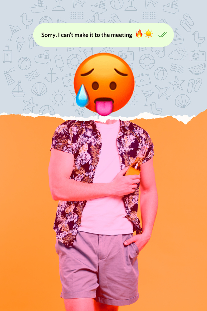 Funny Illustration of Hot Face Emoji with Male Body Online Pinterest  Graphic Template - VistaCreate