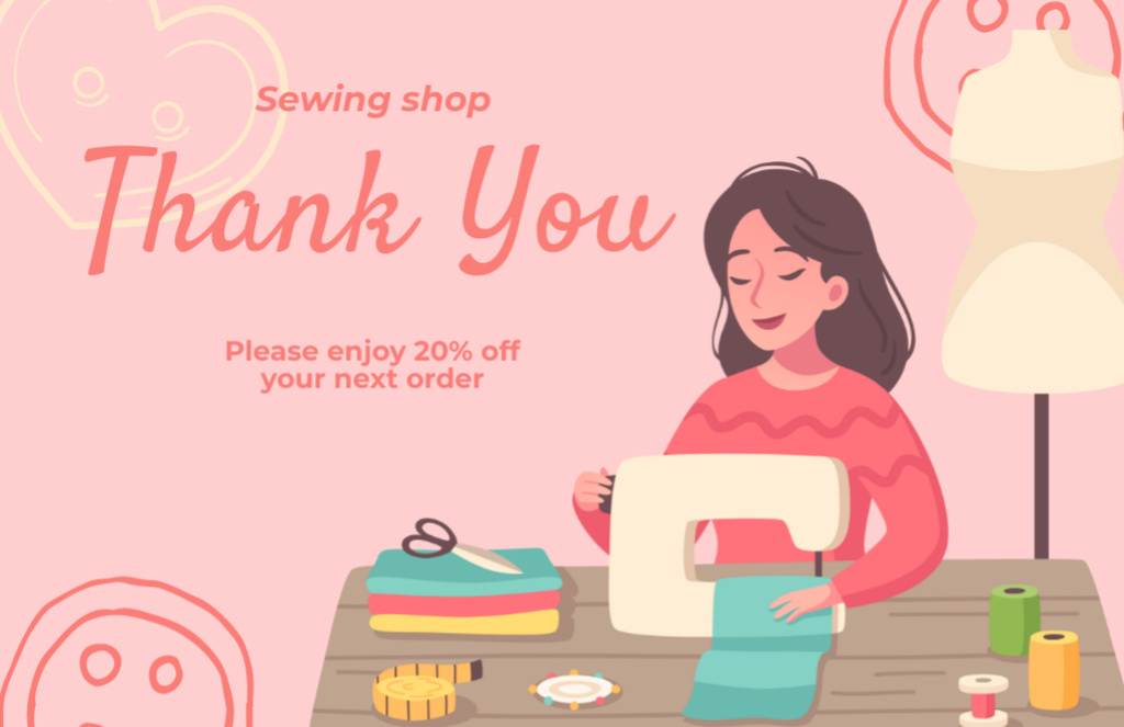 Handmade Sewing Products With Discount Thank You Card 5.5x8.5in Design Template
