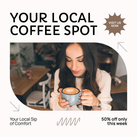 Ontwerpsjabloon van Instagram van Lokale koffieshop geeft halve prijs voor koffie