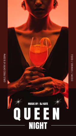 Объявление о ночной вечеринке с женщиной, держащей коктейль Instagram Story – шаблон для дизайна
