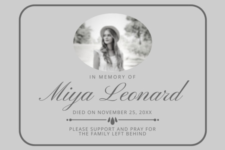 Funeral Remembrance Card with Black and White Photo Postcard 4x6in Design Template
