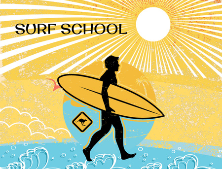Surfing School Ad Postcard 4.2x5.5in Design Template