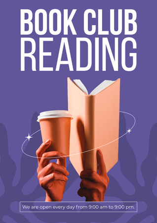 Reading Club Invitation with Coffee and Book Poster Design Template