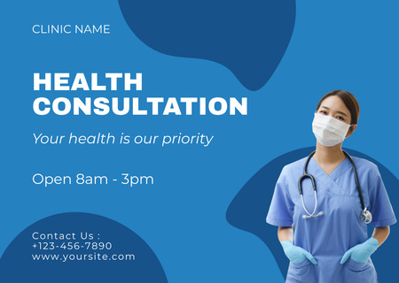 Health Consultations Ad with Nurse Card Design Template