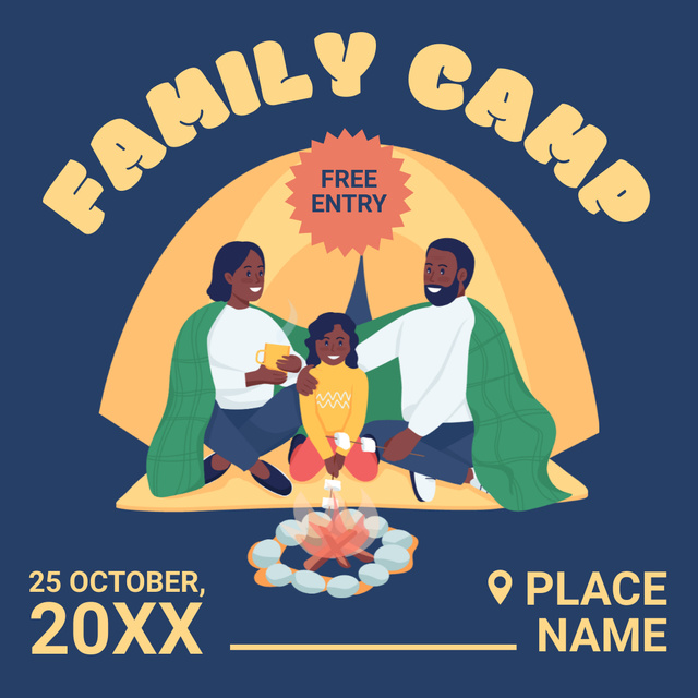 Family Camping Offer with Campfire Instagram Tasarım Şablonu