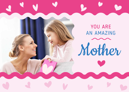 Platilla de diseño Smiling mother and daughter on Mother's Day Card