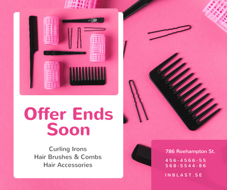 Hairdressing Tools Sale in Pink Facebook Design Template
