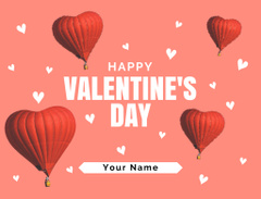 Valentine's Day Greeting with Heart Shaped Hot Air Balloons