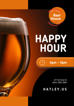Happy Hour Offer Beer in Glass Flyer A7 Design Template