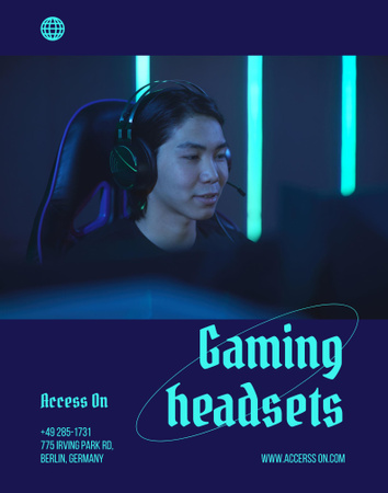Gaming Headsets Sale Offer with Woman playing Poster 22x28in Design Template