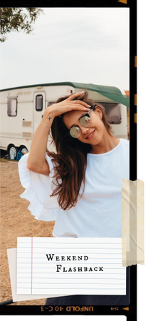 Stylish Woman with Vintage Travel Trailer Snapchat Geofilter Tasarım Şablonu