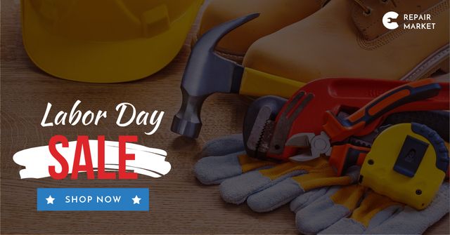 Labor Day Repair tools and hard hat Facebook AD Tasarım Şablonu