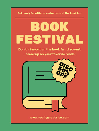 Designvorlage Einfache rote und grüne Werbung für das Bücherfestival für Poster US