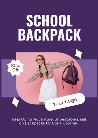 Discount on School Backpacks with Girl in Glasses Flayer Design Template