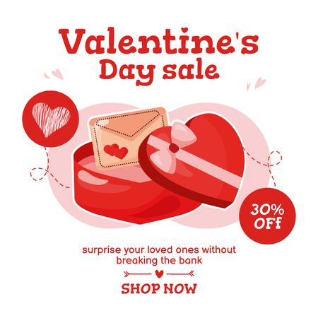 Grande oferta de liquidação do Dia dos Namorados de presentes em formato de coração Instagram AD Modelo de Design