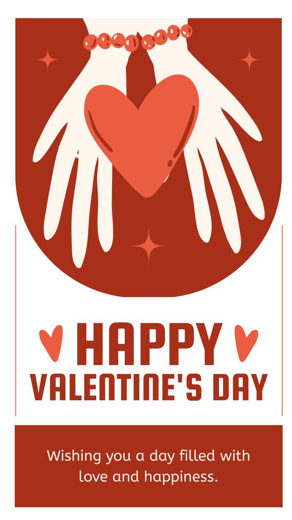 Wishing Happy Valentine's Day With Heart In Hands Instagram Story Design Template