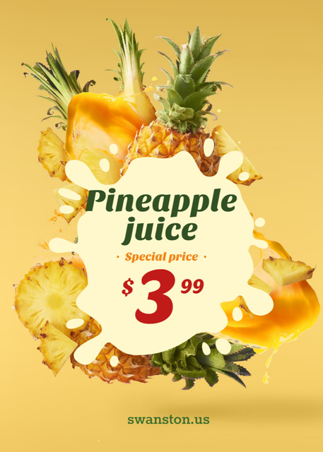 Ontwerpsjabloon van Flayer van Yummy Pineapple Juice Offer with Fresh Fruit Pieces