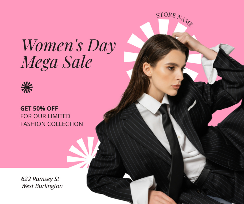 Mega Sale on Women's Day on Pink Facebook Design Template