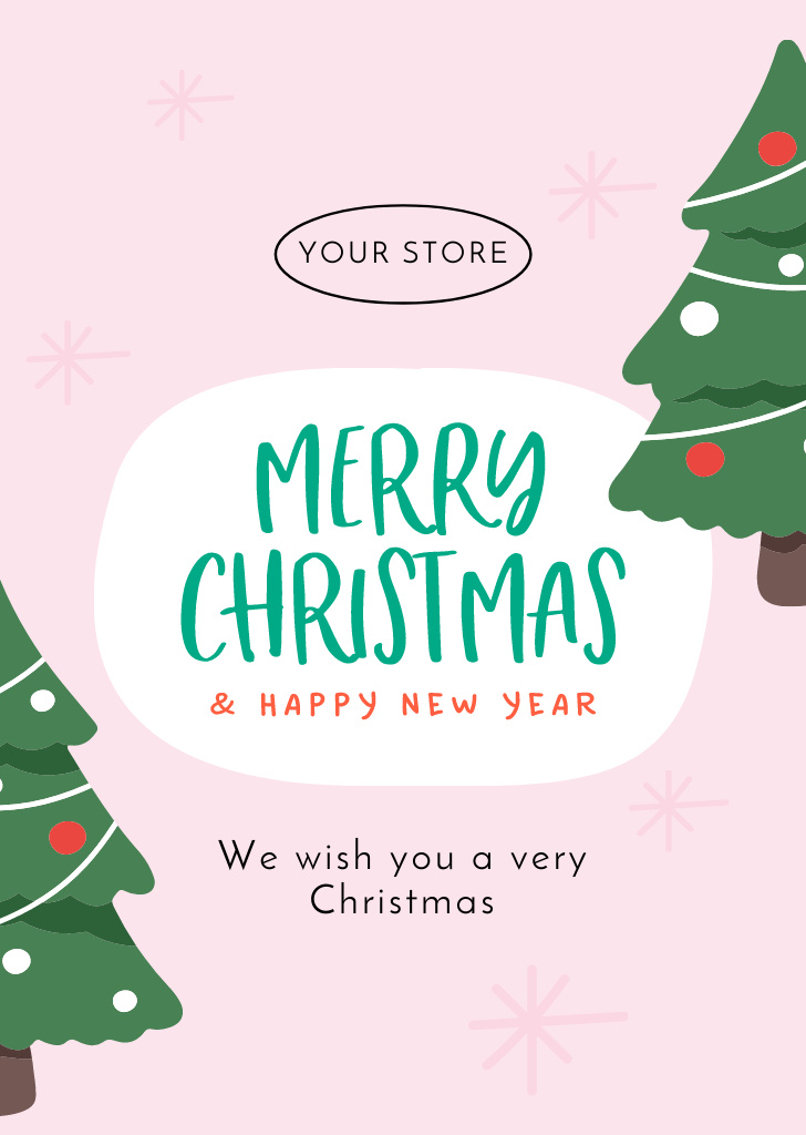 Ontwerpsjabloon van Postcard A6 Vertical van Mesmerizing Christmas and New Year Cheers with Trees
