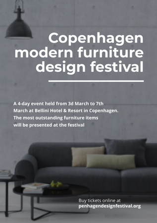 Platilla de diseño Interior Decoration Event Announcement with Sofa in Grey Flyer A7