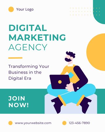 Platilla de diseño Digital Marketing Agency Service Offer with Man with Laptop Instagram Post Vertical