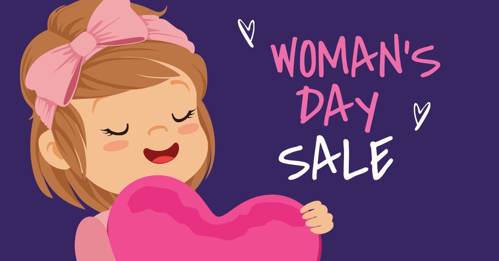 Women's Day Sale with Girl holding Heart Facebook AD Modelo de Design