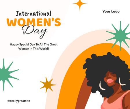 Template di design International Women's Day Greeting with Illustration of Young Woman Facebook