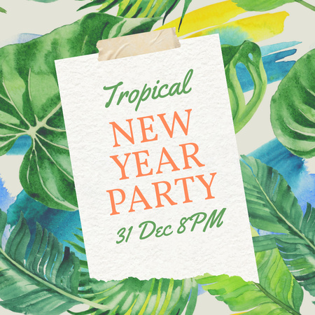 Modèle de visuel annonce de fête du nouvel an tropical - Instagram
