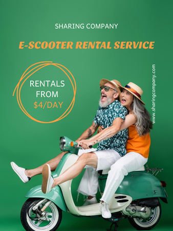 E-scooter Rental Announcement with Fancy Old People Poster US Design Template