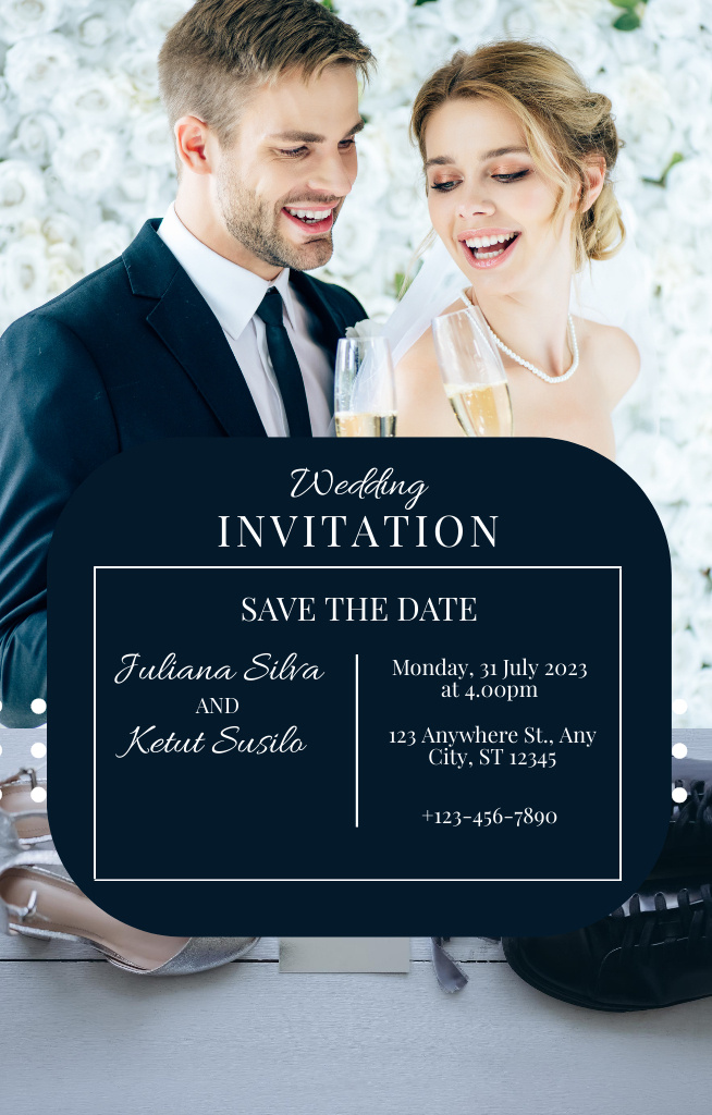 Designvorlage Wedding Ceremony Announcement Layout with Photo für Invitation 4.6x7.2in
