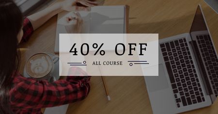 Platilla de diseño Course Discount Offer with Notebook and Coffee Facebook AD