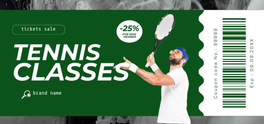 Tennis Classes Promotion with Professional Coach with Racket Coupon Din Large Design Template