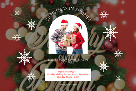 Young Couple in Christmas Hats Holding Presents  Postcard 4x6in Design Template