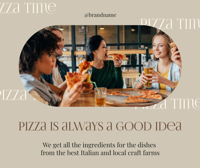 Women Eating Delicious Pizza in Pizzeria Facebook Design Template