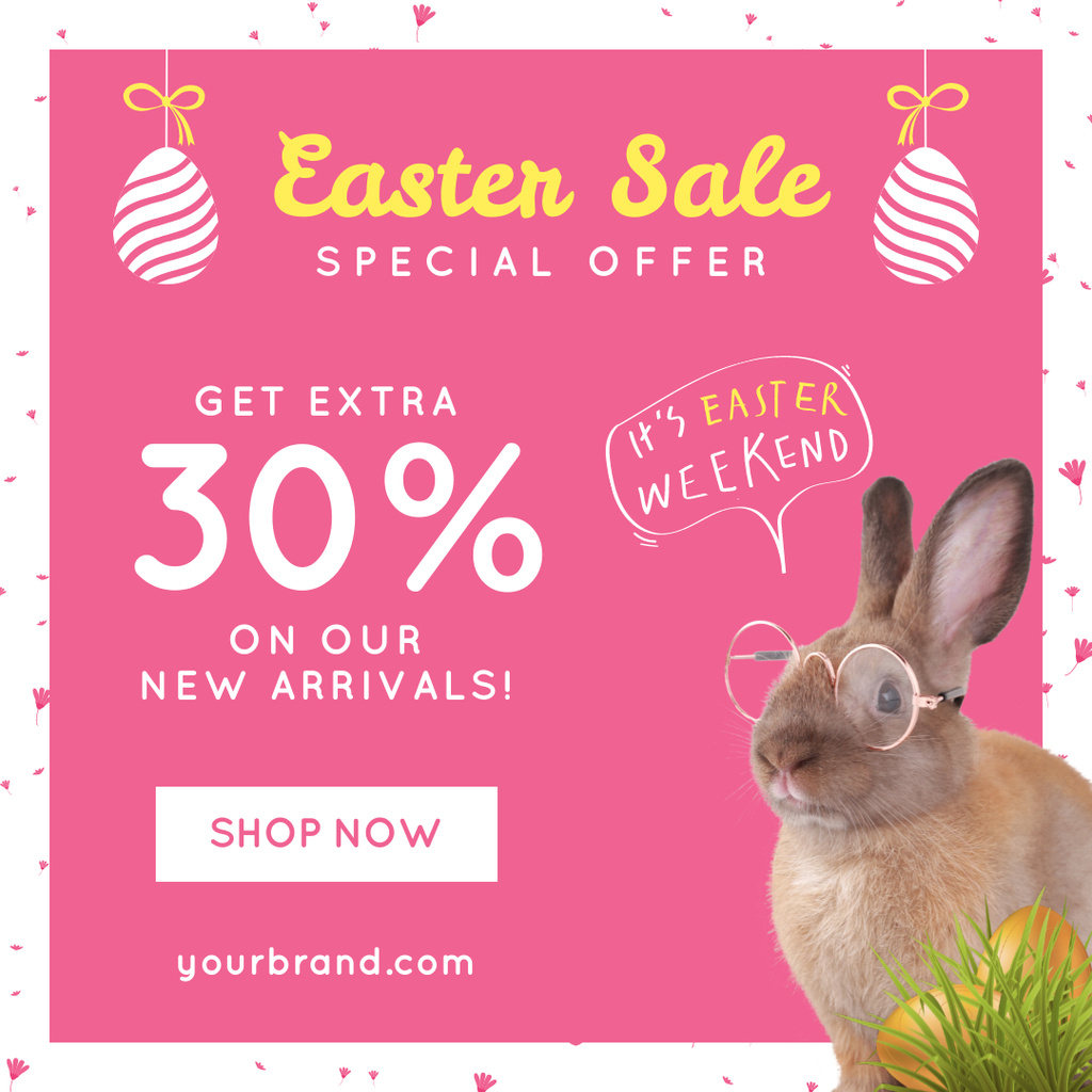 Easter Promotion with Funny Bunny in Glasses Instagram Design Template