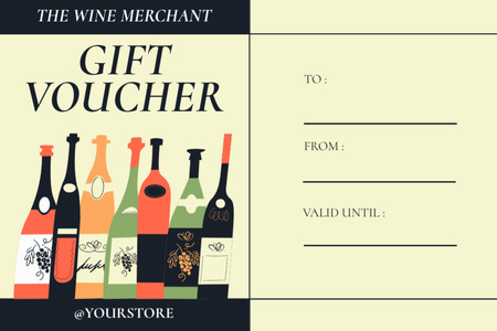 Wine Shop Gift Voucher Offer with Bottles Gift Certificate Design Template