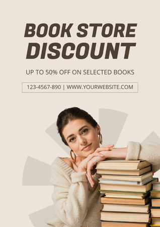 Bookstore's Discount Ad with Book Lover Poster Design Template