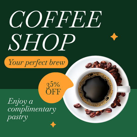 Ontwerpsjabloon van Instagram AD van Coffee Shop Offer Discounted Espresso And Complimentary Pastry