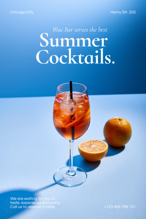 Summer Cocktails Ad on Blue Pinterest Design Template