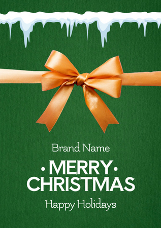 Christmas Holiday Greeting with Bright Bow Postcard A5 Vertical Design Template