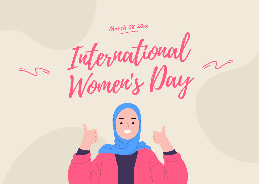 International Women's Day Greeting with Smiling Muslim Woman Card tervezősablon