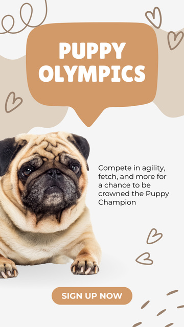 Puppy Contest Announcement with Cute Pug Instagram Story Modelo de Design