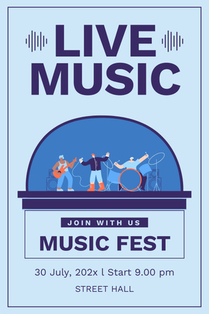 Live Music Festival with Cheerful Musicians Pinterest Design Template