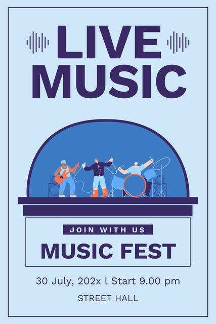 Live Music Festival with Cheerful Musicians Pinterest Πρότυπο σχεδίασης