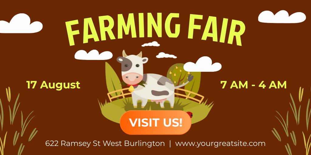 Farm Fair Invitation with Cute Cow Twitter Modelo de Design