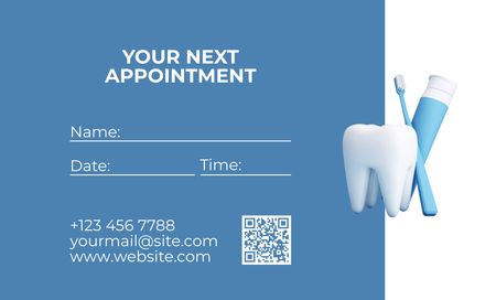 Reminder of Visit to Dentist on Blue Business Card 91x55mm Design Template