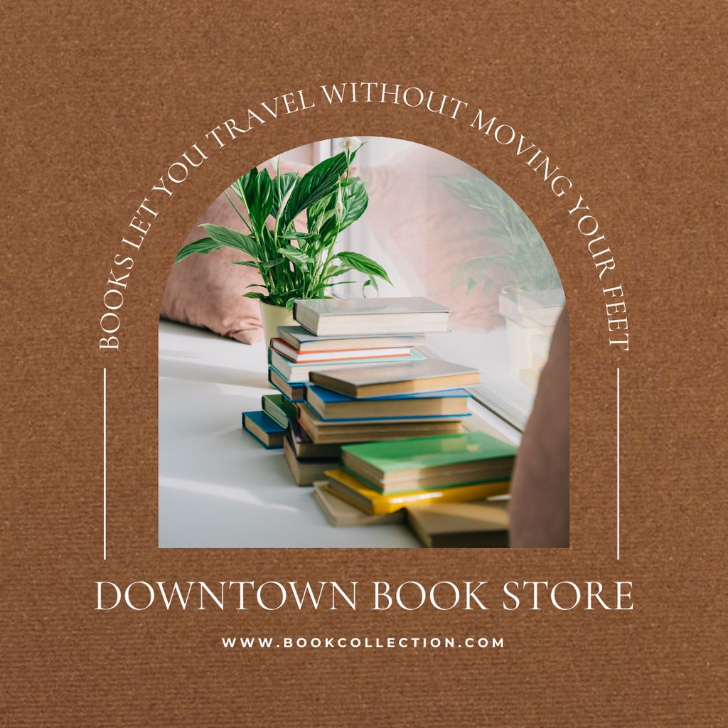 Downtown Bookstore Promotion with Bundle of Books Instagram Tasarım Şablonu